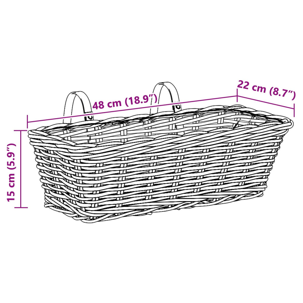 Produktbild för Hängande Planteringskorg 2 st Naturlig grå 48 x 22 x 15 cm