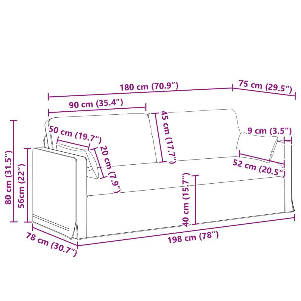 Produktbild för Soffa Svart 198 x 78 x 80 cm tyg