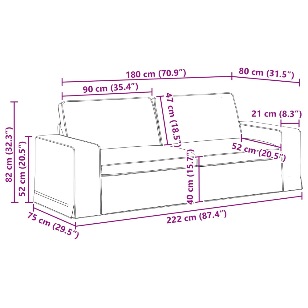 Produktbild för Soffa Svart 222 x 80 x 82 cm tyg
