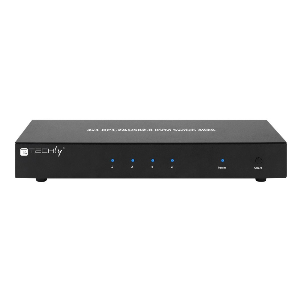 Produktbild för TECHly 4 Port DisplayPort 1.2 KVM Switch with Hub and audio - omkopplare för tangentbord/video/mus/ljud/USB - 4 portar