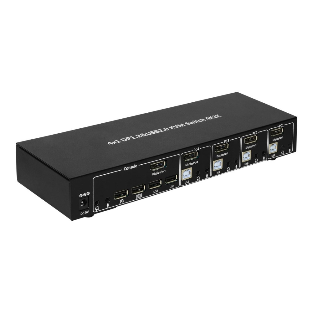 Produktbild för TECHly 4 Port DisplayPort 1.2 KVM Switch with Hub and audio - omkopplare för tangentbord/video/mus/ljud/USB - 4 portar