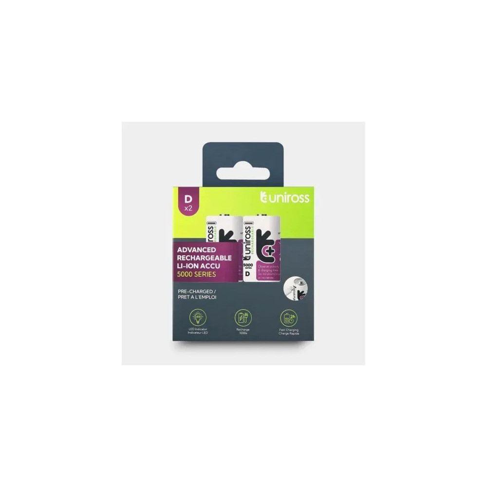 Produktbild för Uniross USB-C D/HR20 laddningsbara litiumbatterier 5000mAh,...