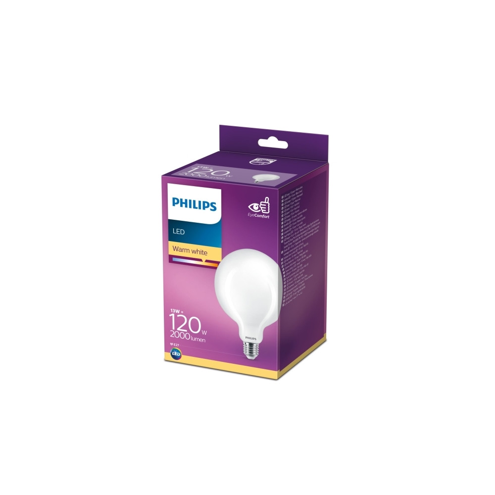 Produktbild för Philips - LED-glödlampa med filament - form: G120 - glaserad finish - E27 - 13 W - varmt vitt ljus - 2700 K