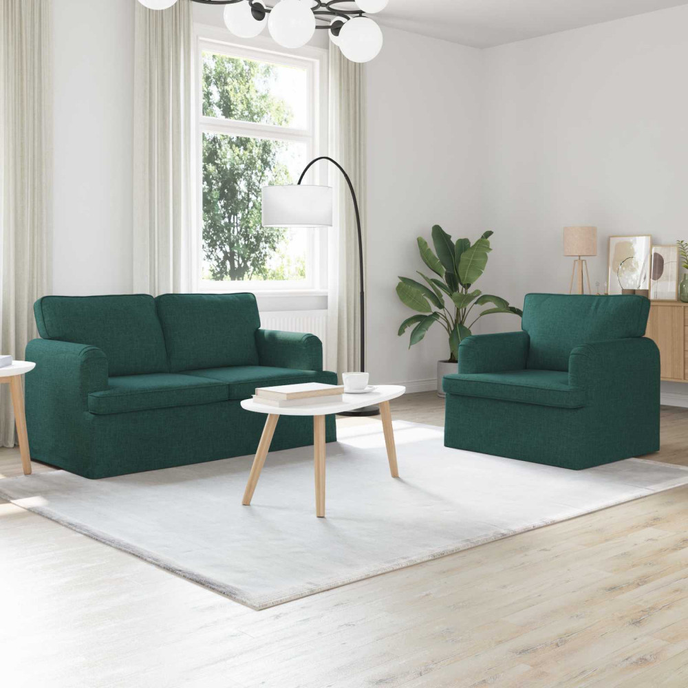 Produktbild för Soffset 2 pcs Mörkgrön 144 x 80 x 85 cm tyg