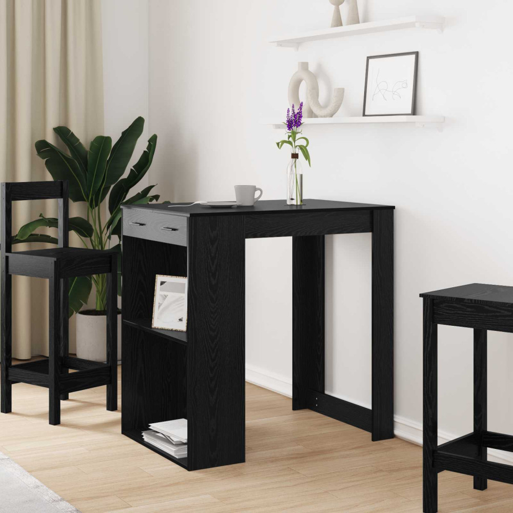 Produktbild för Barbord med låda Svart Ek 102 x 70 x 103,5 cm Konstruerat trä