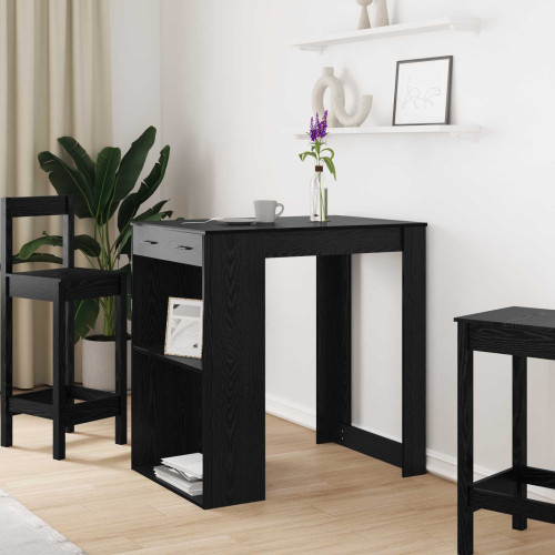 vidaXL Barbord med låda Svart Ek 102 x 70 x 103,5 cm Konstruerat trä