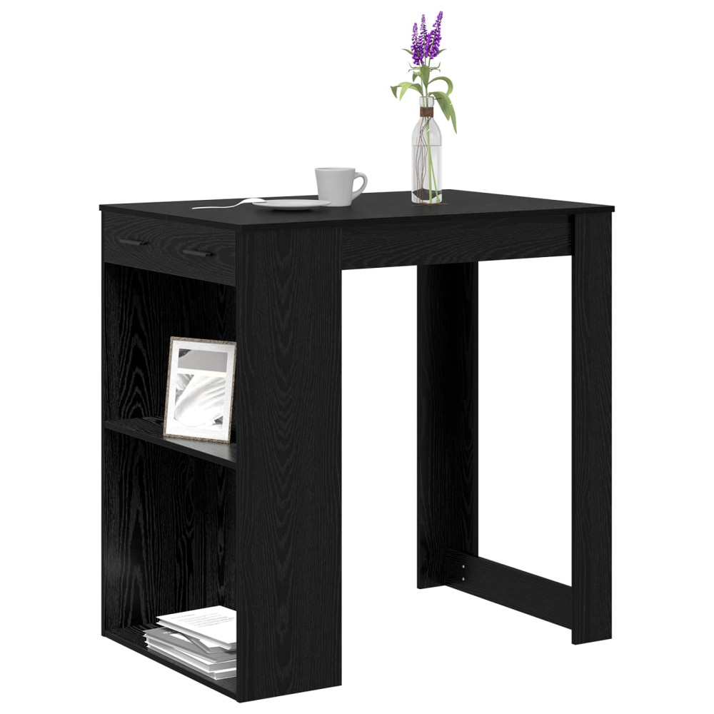 Produktbild för Barbord med låda Svart Ek 102 x 70 x 103,5 cm Konstruerat trä