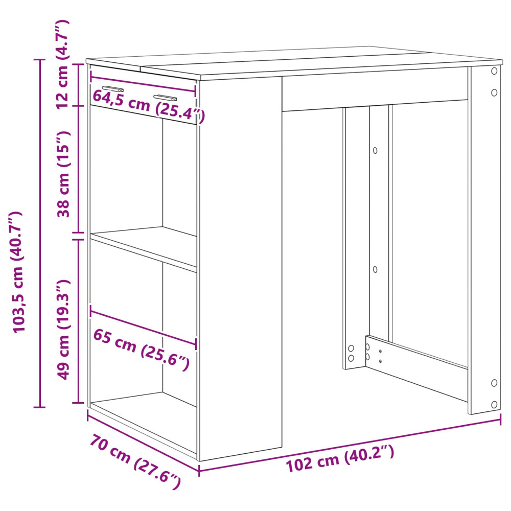 Produktbild för Barbord med låda Svart Ek 102 x 70 x 103,5 cm Konstruerat trä