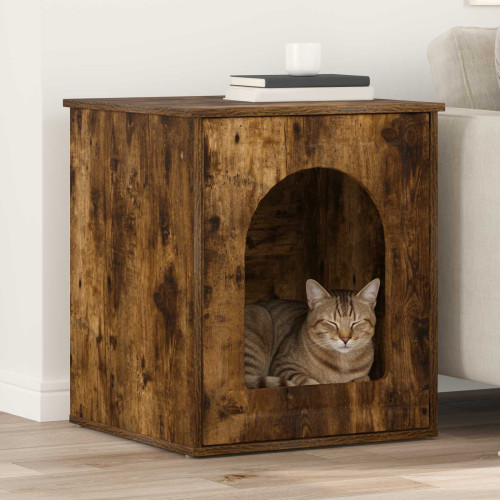 vidaXL Katt hus Rökt ek 53 x 52 x 62 cm Konstruerat trä