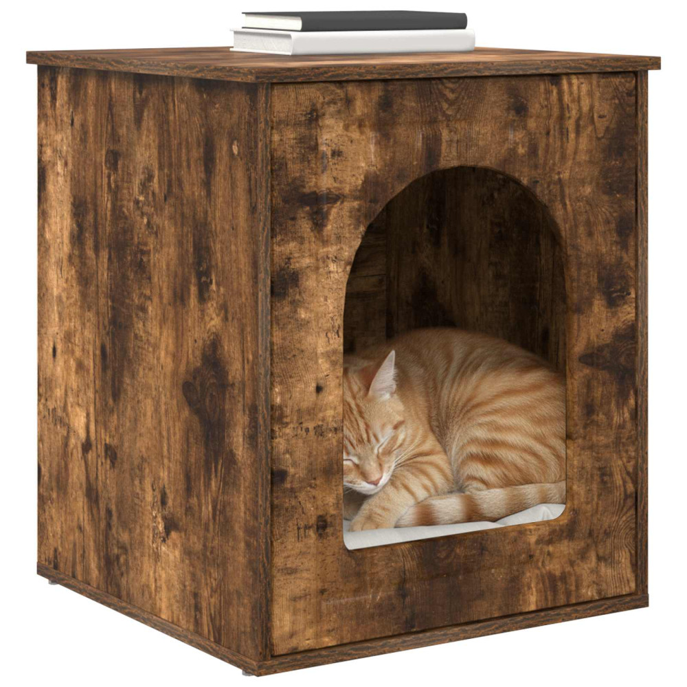 Produktbild för Katt hus Rökt ek 53 x 52 x 62 cm Konstruerat trä