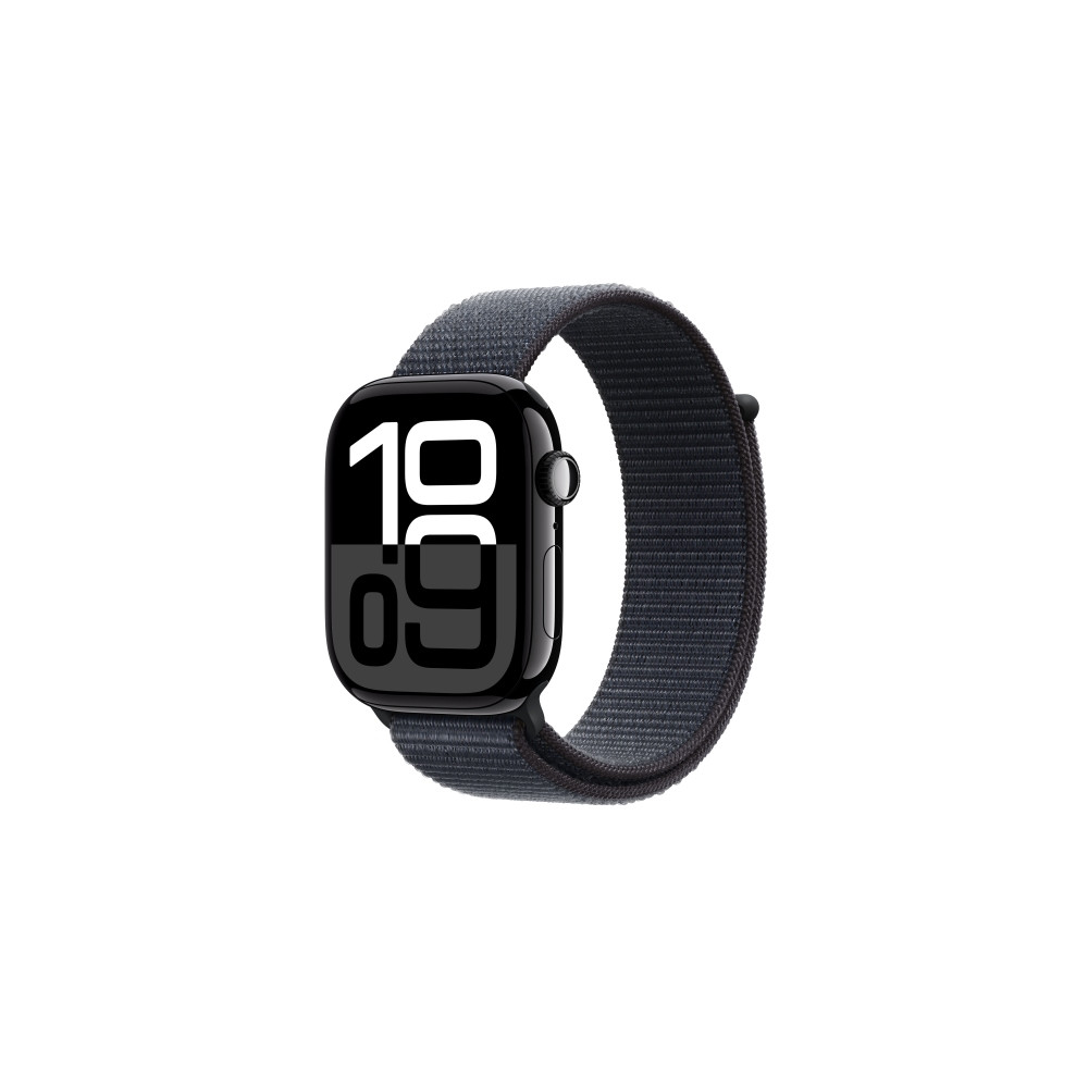 Produktbild för Apple Watch Series 10 (GPS) - jet black aluminium - smart klocka med sportögla - bläck - 64 GB