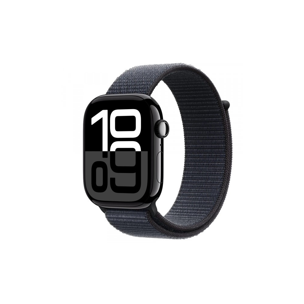 Produktbild för Apple Watch Series 10 (GPS) - jet black aluminium - smart klocka med sportögla - bläck - 64 GB