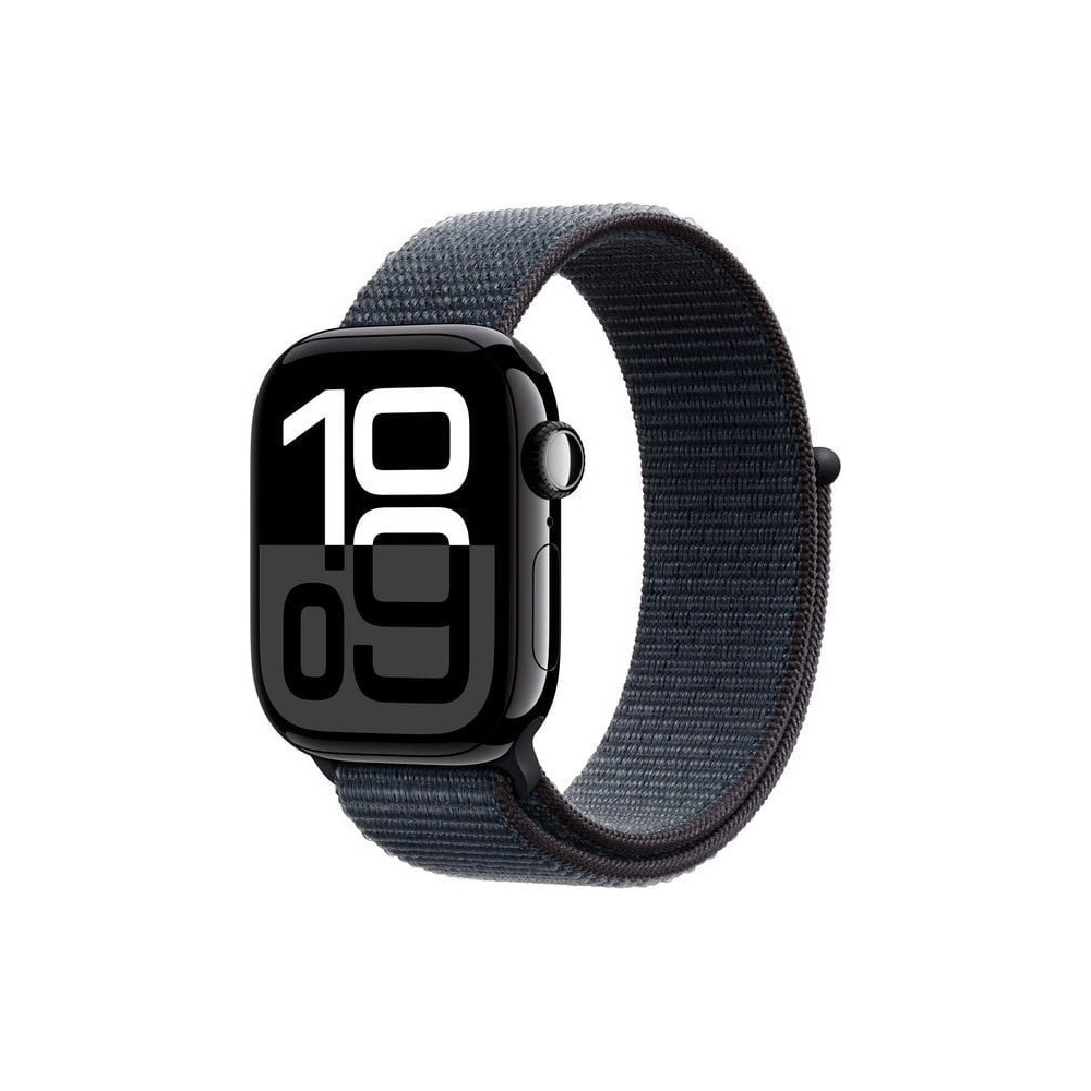Produktbild för Apple Watch Series 10 (GPS) - jet black aluminium - smart klocka med sportögla - bläck - 64 GB