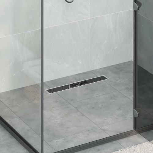 vidaXL Duschavlopp med Glasöverdrag Svart 60 cm Rostfritt Stål 304