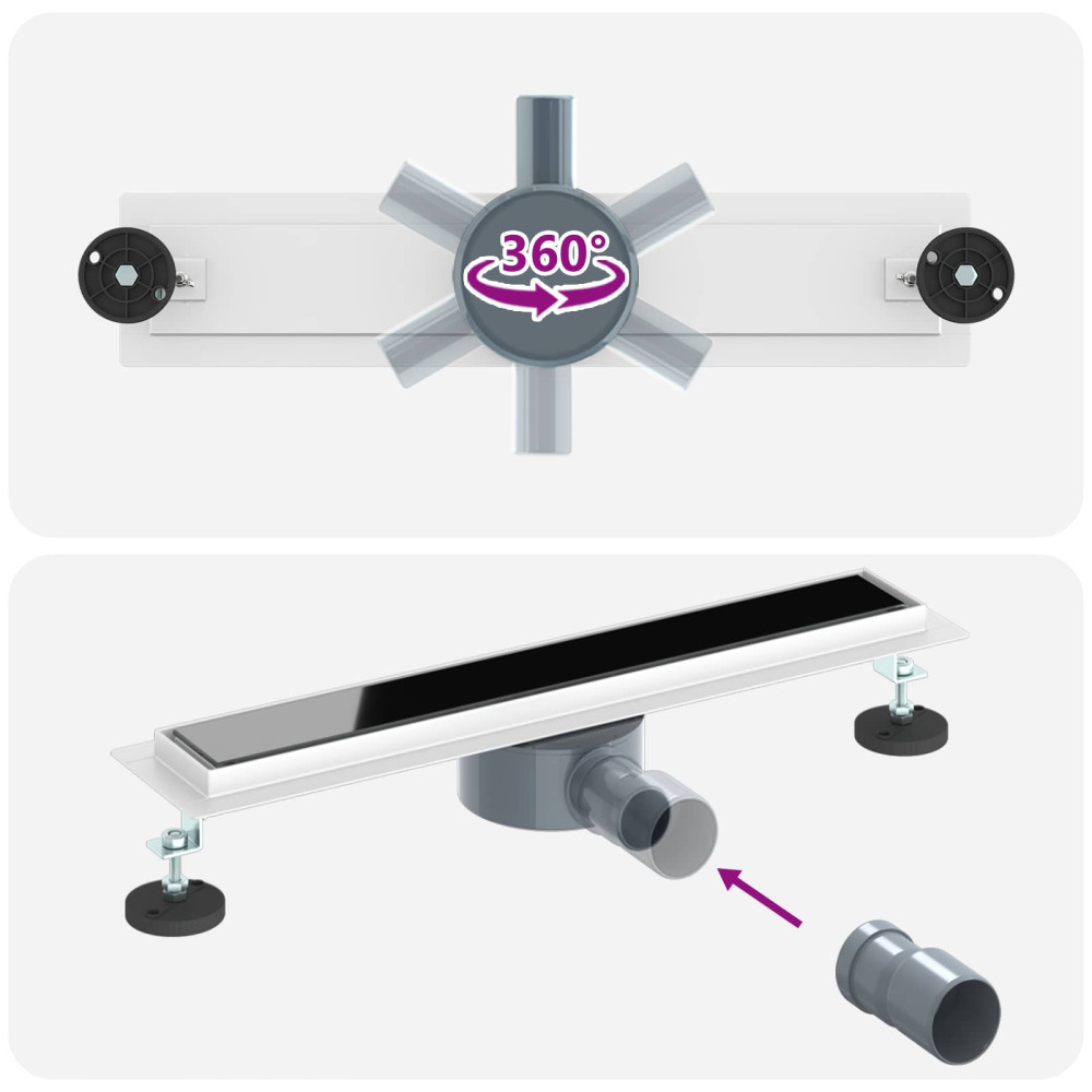 Produktbild för Duschavlopp med glaslock och 360° Sifon Svart 50 cm