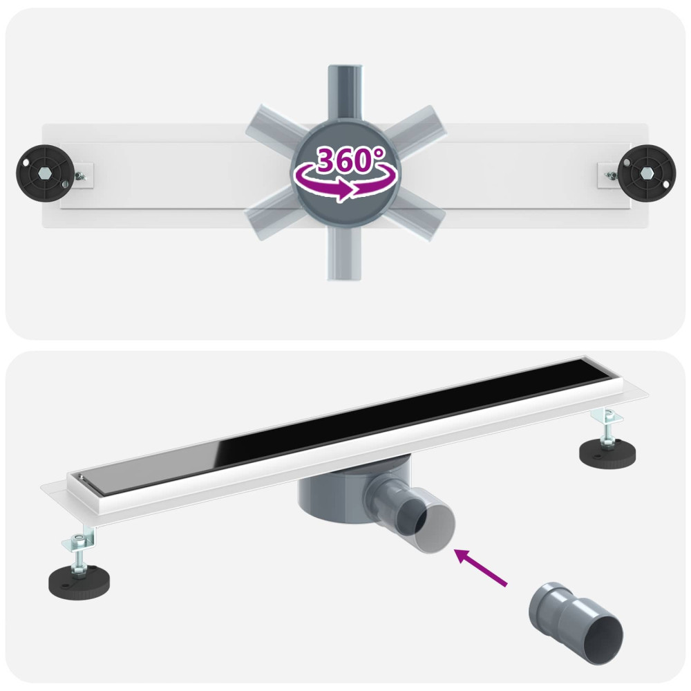 Produktbild för Duschavlopp med glaslock och 360° Sifon Svart 60 cm