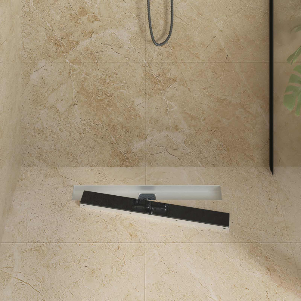 Produktbild för Duschavlopp med glaslock och 360° Sifon Svart 60 cm