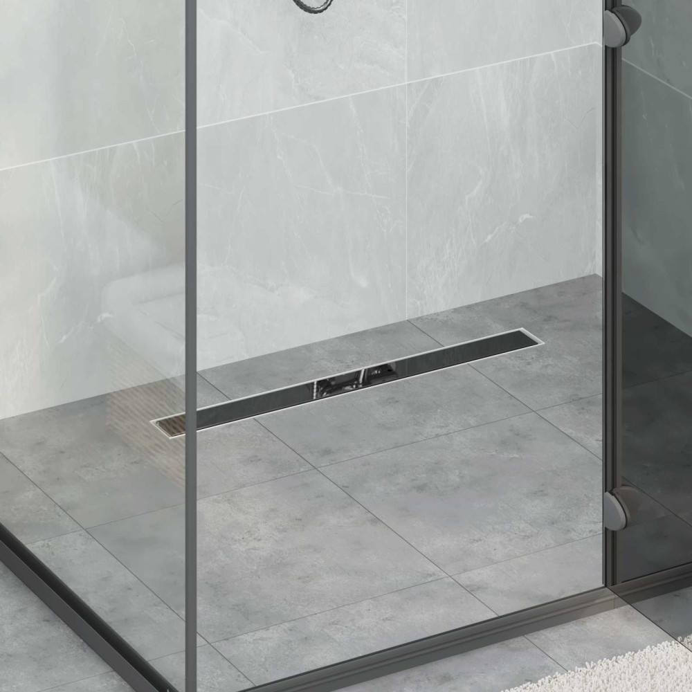 Produktbild för Duschavlopp med glaslock och 360° Sifon Svart 70 cm