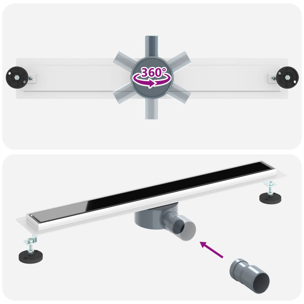 Produktbild för Duschavlopp med glaslock och 360° Sifon Svart 70 cm