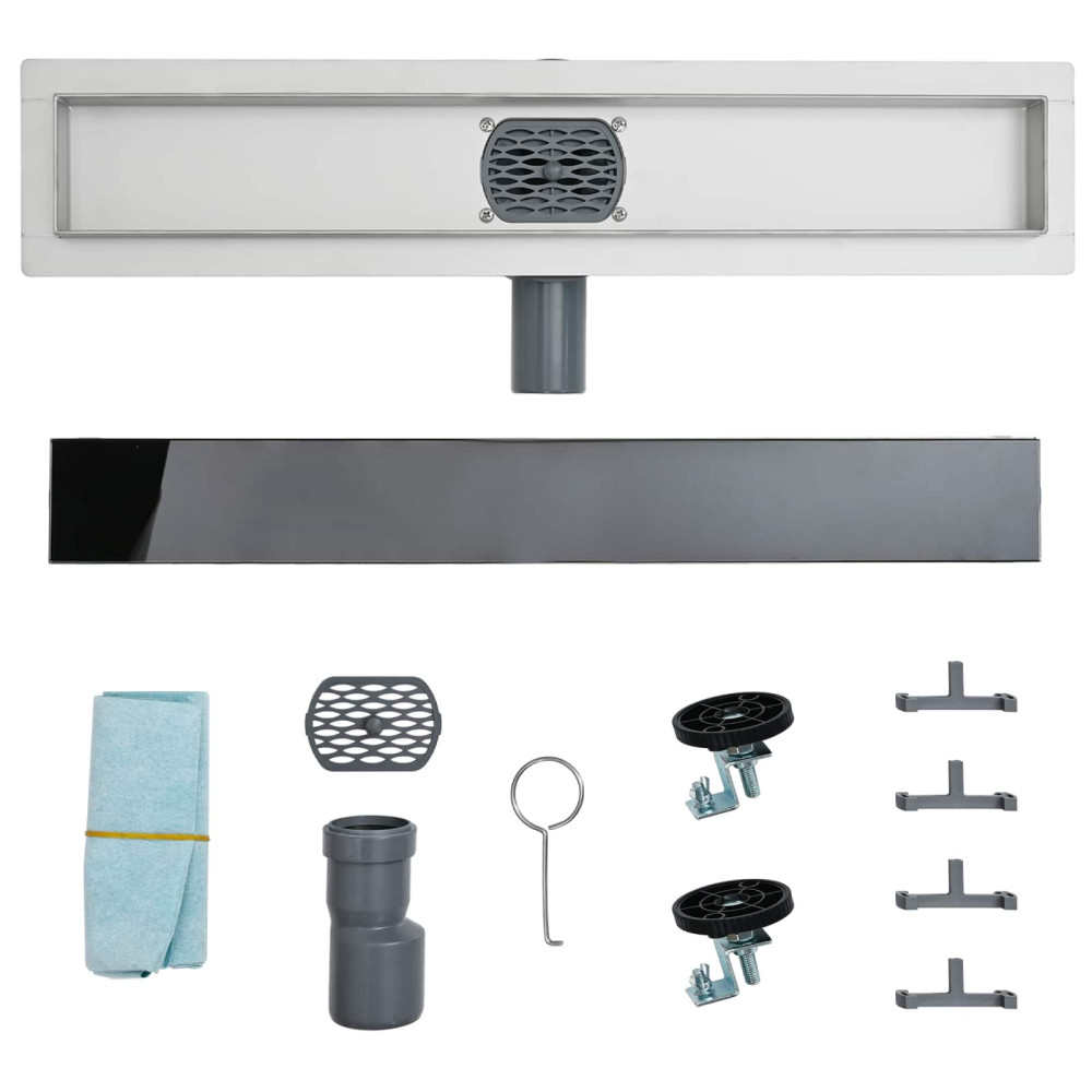 Produktbild för Duschavlopp med glaslock och 360° Sifon Svart 70 cm