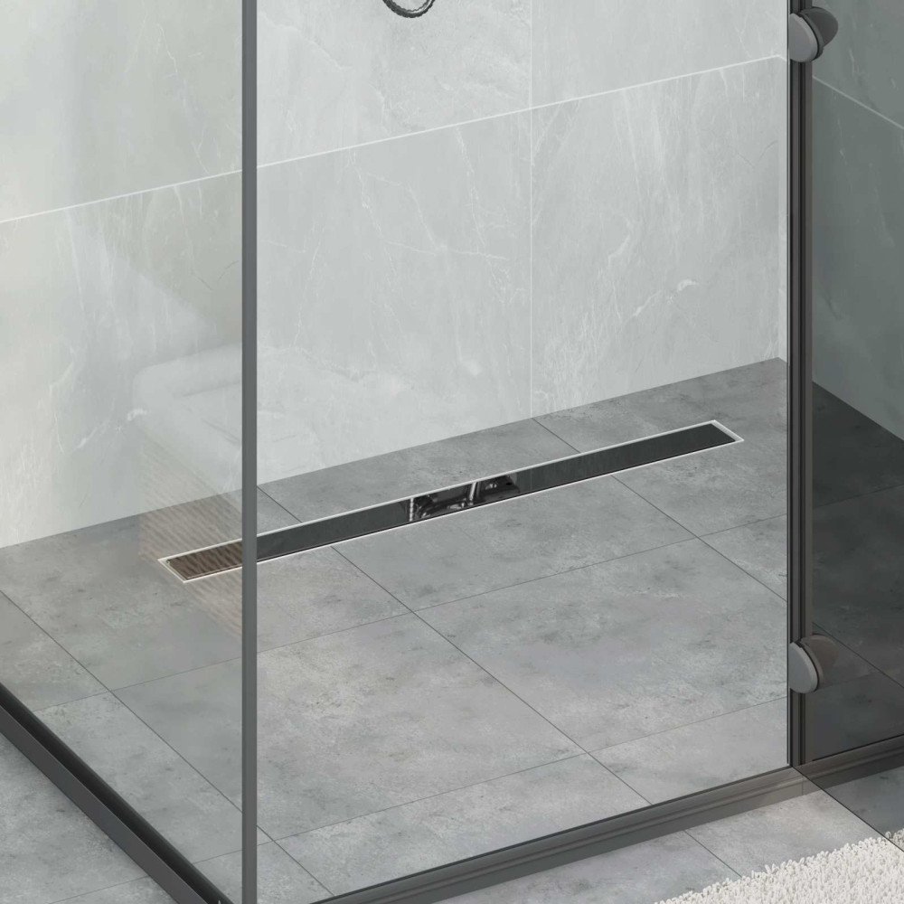 Produktbild för Duschavlopp med glaslock och 360° Sifon Svart 80 cm