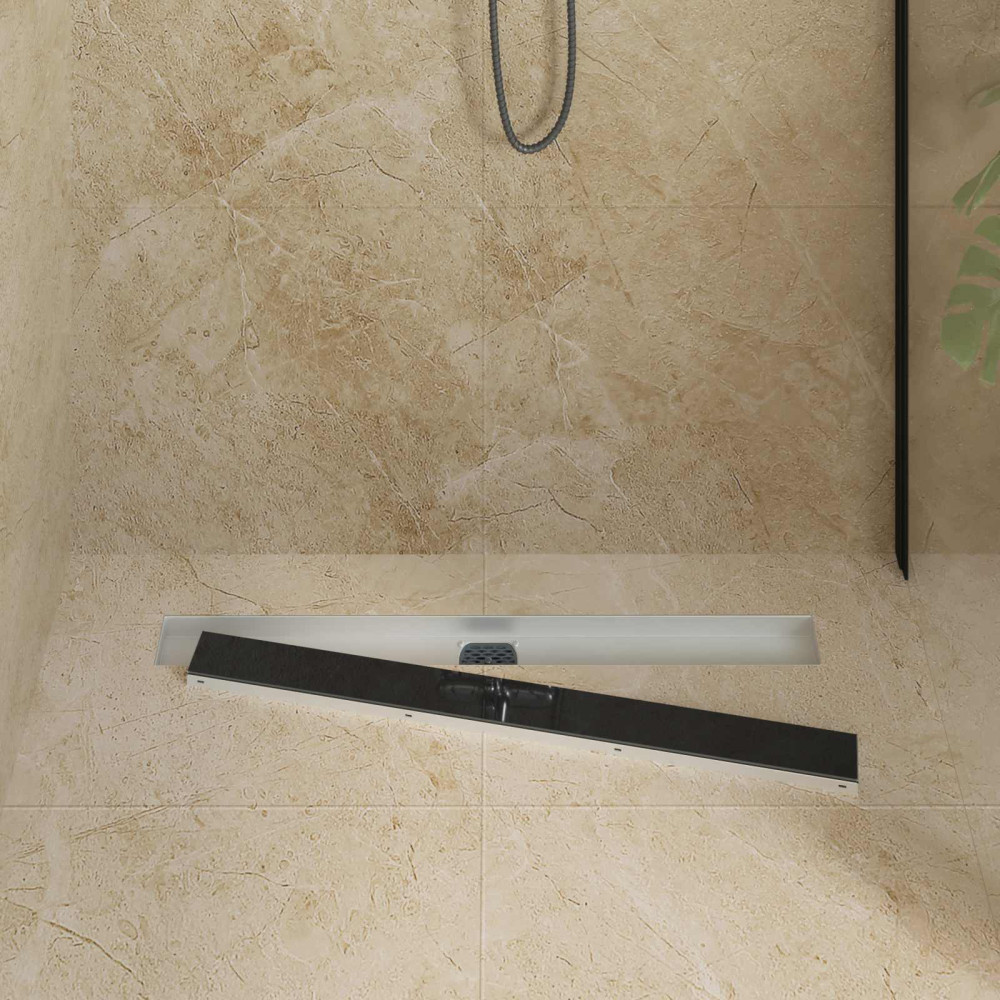 Produktbild för Duschavlopp med glaslock och 360° Sifon Svart 80 cm