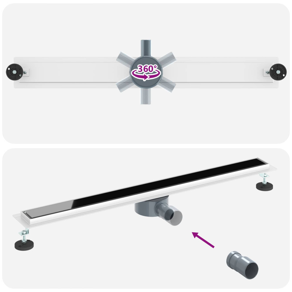 Produktbild för Duschavlopp med glaslock och 360° Sifon Svart 90 cm
