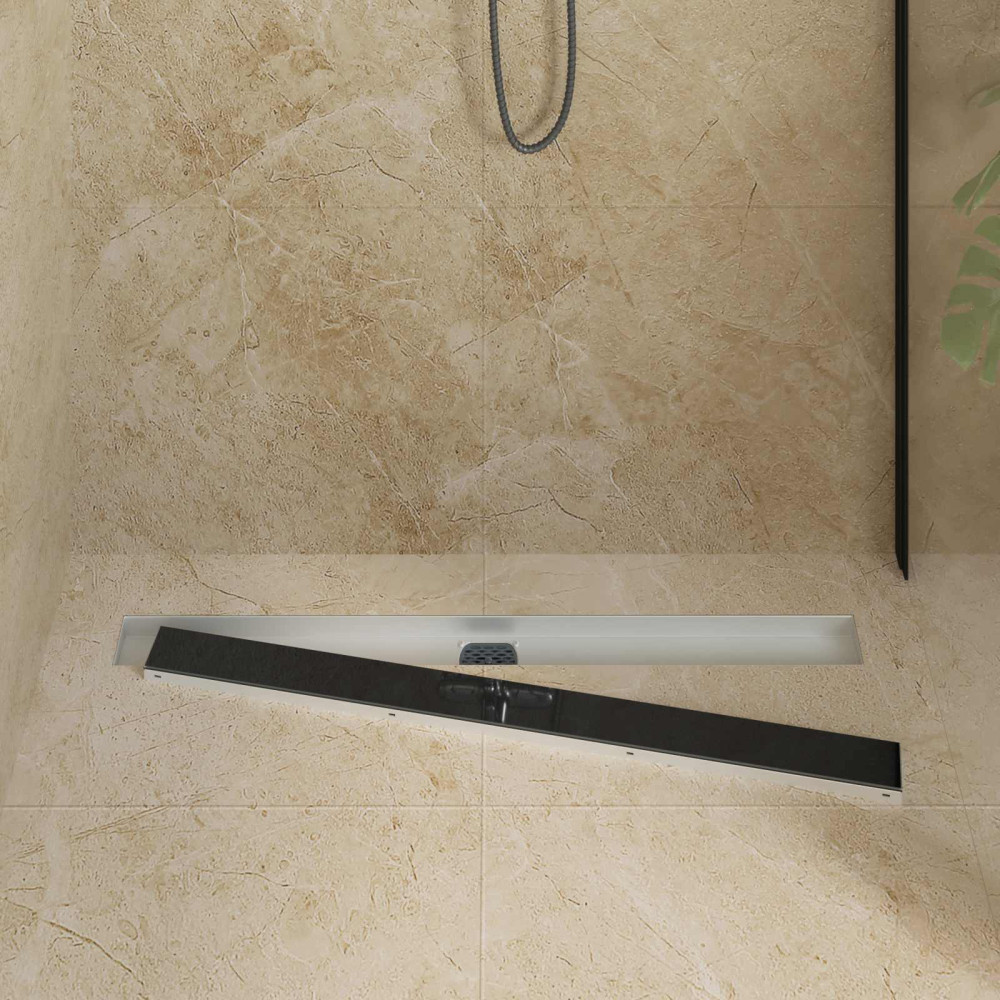 Produktbild för Duschavlopp med glaslock och 360° Sifon Svart 90 cm