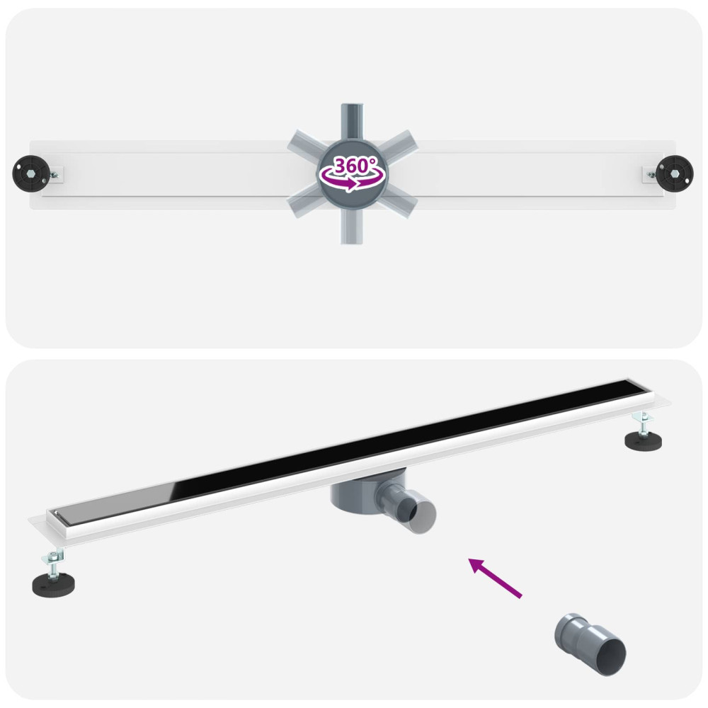 Produktbild för Duschavlopp med glaslock och 360° Sifon Svart 100 cm