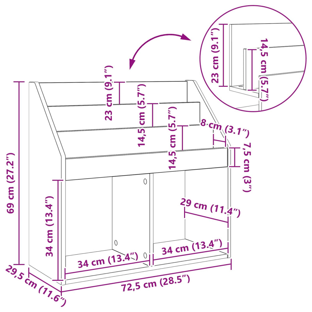 Produktbild för Barnbokhylla Högblanka vita 72,5 x 29,5 x 69 cm Konstruerat trä