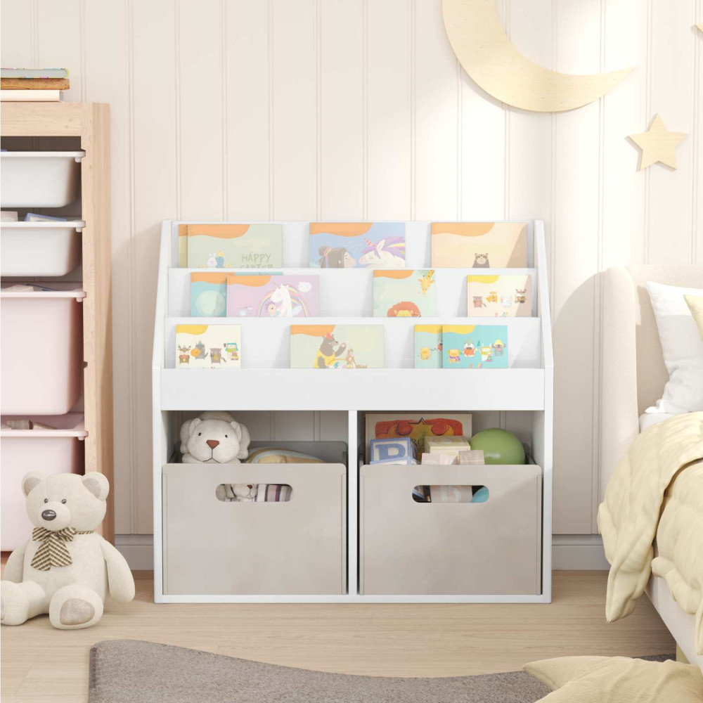 Produktbild för Barnbokhylla Högblanka vita 72,5 x 29,5 x 69 cm Konstruerat trä