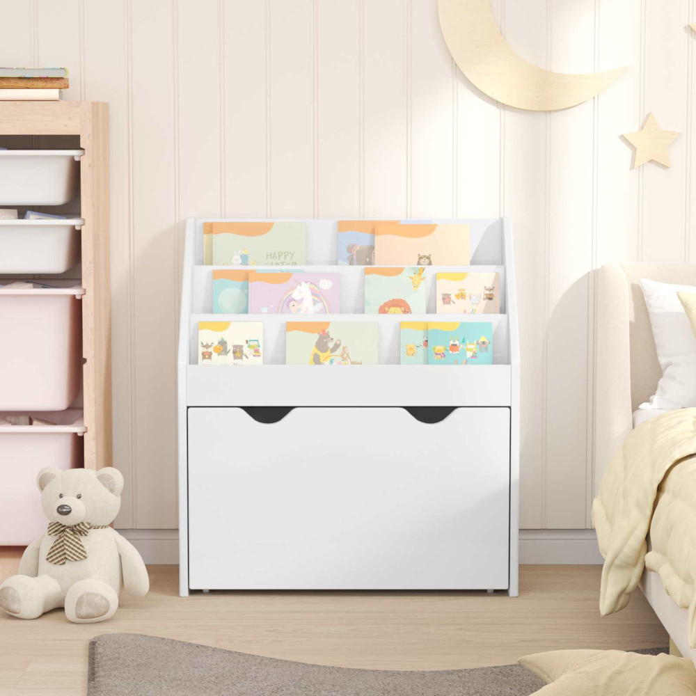 Produktbild för Barnbokhylla Högblanka vita 60 x 29,5 x 69 cm Konstruerat trä
