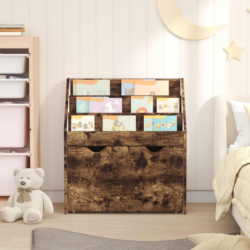Produktbild för Barnbokhylla med låda Rökt ek 60 x 29,5 x 69 cm Konstruerat trä