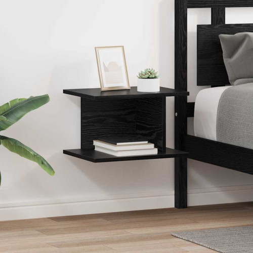 vidaXL Sängbord 2 pcs Svart Ek 40 x 30 x 25 cm Konstruerat trä
