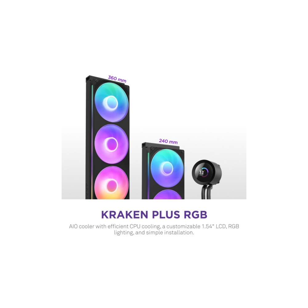 Produktbild för NZXT Kraken Plus RGB 240, Allt-i-ett vätskekylare, 12 cm, Sv...