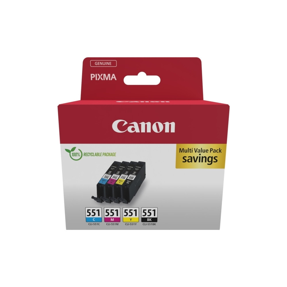 Produktbild för Canon CLI-551 C/M/Y/BK Multipack - 4-pack - svart, cyan, magenta, gul - original - bläcktank