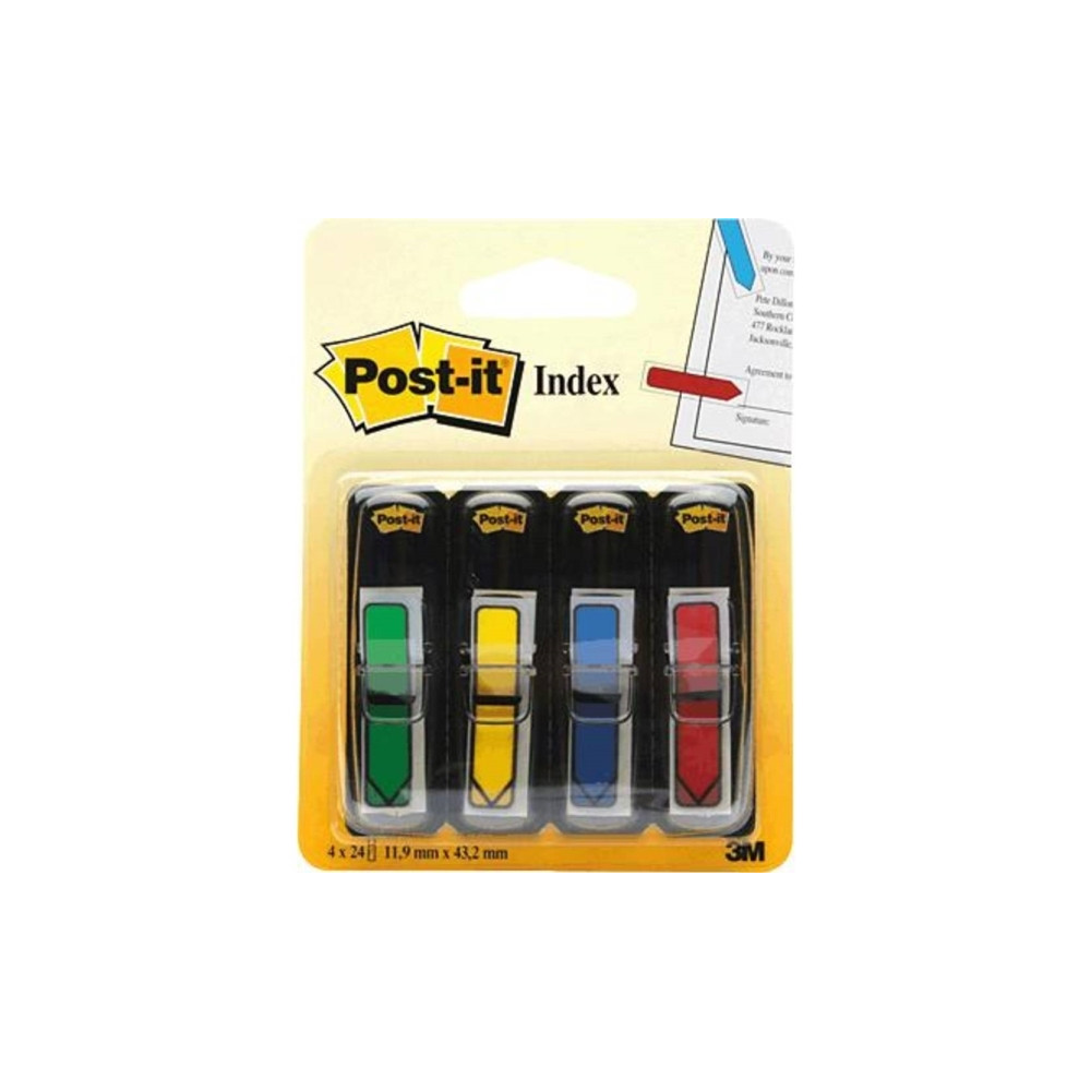 Produktbild för Indexflikar Post-it liten med pilar 4 assorterade färger 4 b...