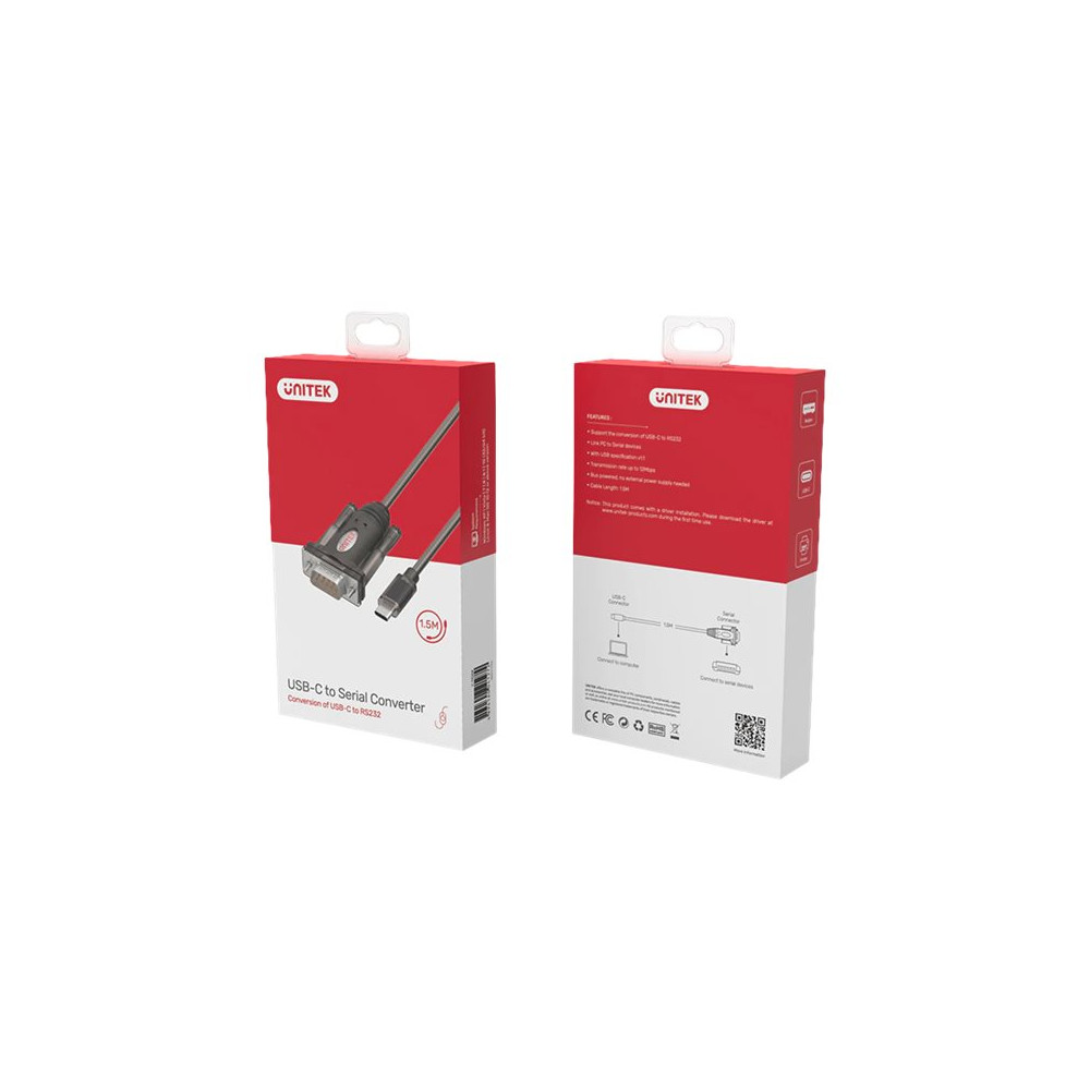 Produktbild för Unitek Y-1105K - USB / seriell kabel - USB-C till RS-232 - 1.5 m