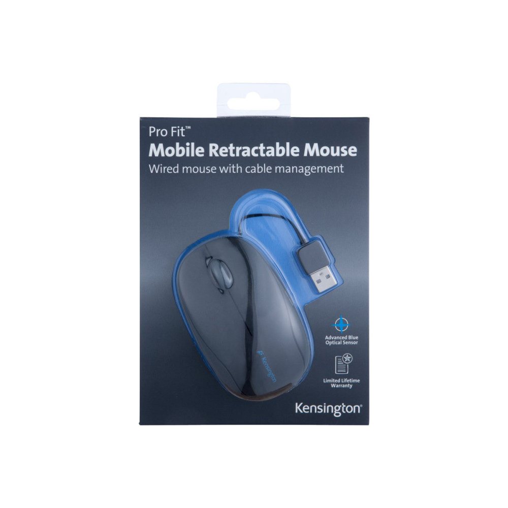 Produktbild för Kensington Pro Fit Retractable Mobile - mus - USB - svart