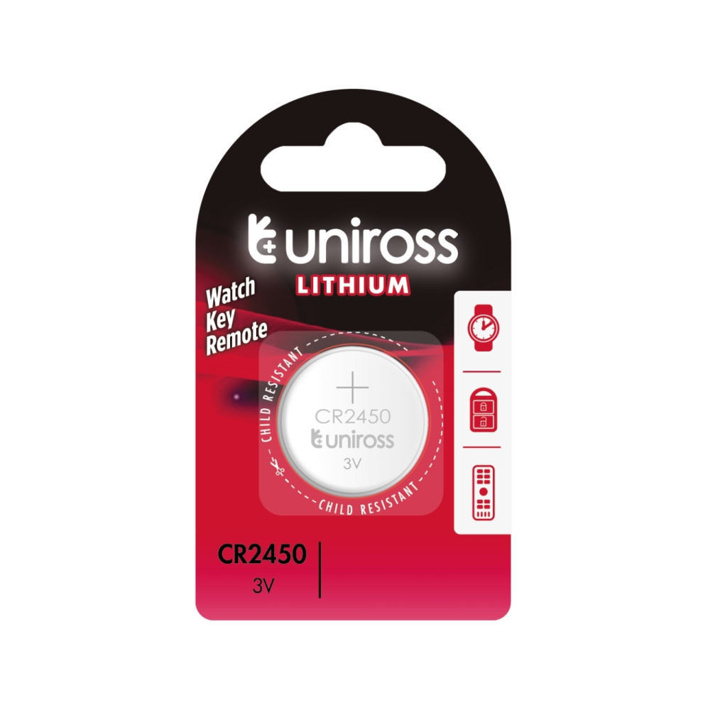 Produktbild för Uniross U1CR2450, Engångsbatteri, CR2450, Litium, 3 V, 1 sty...