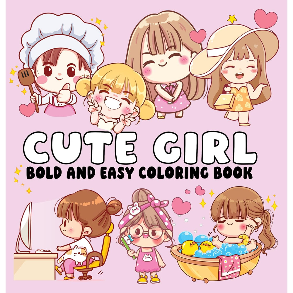 Produktbild för Cute Girl Bold and Easy Coloring Book (häftad, eng)