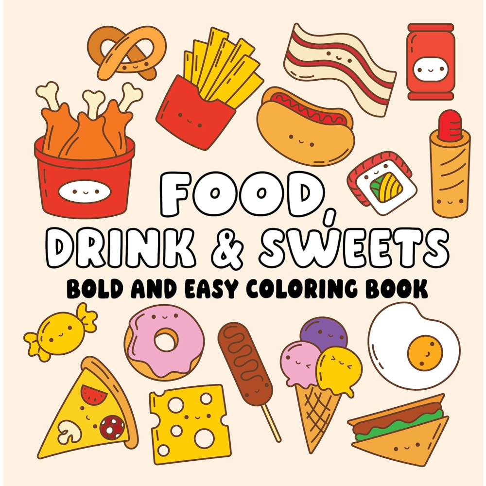 Produktbild för Food Drink & Sweets Bold and Easy Coloring Book (häftad, eng)