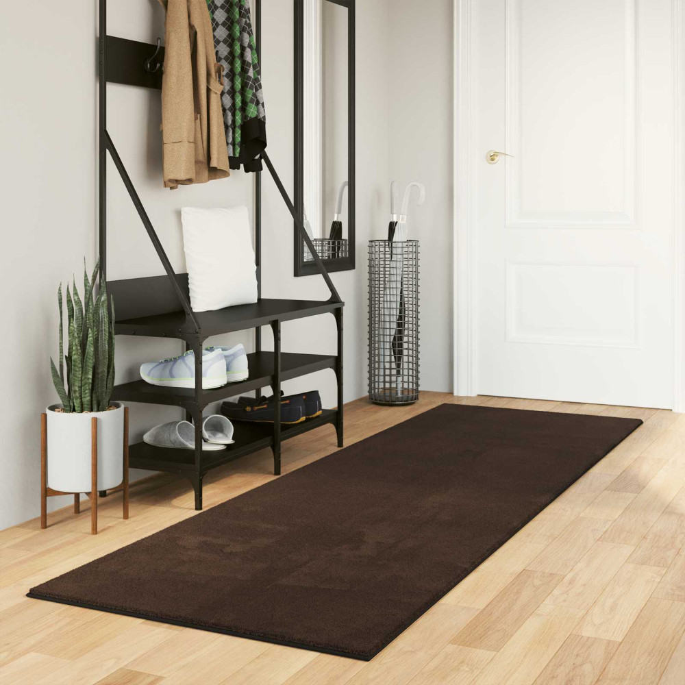 Produktbild för Mellanhög mjuk och tvättbar matta HUARTE Brun 250 x 80 cm
