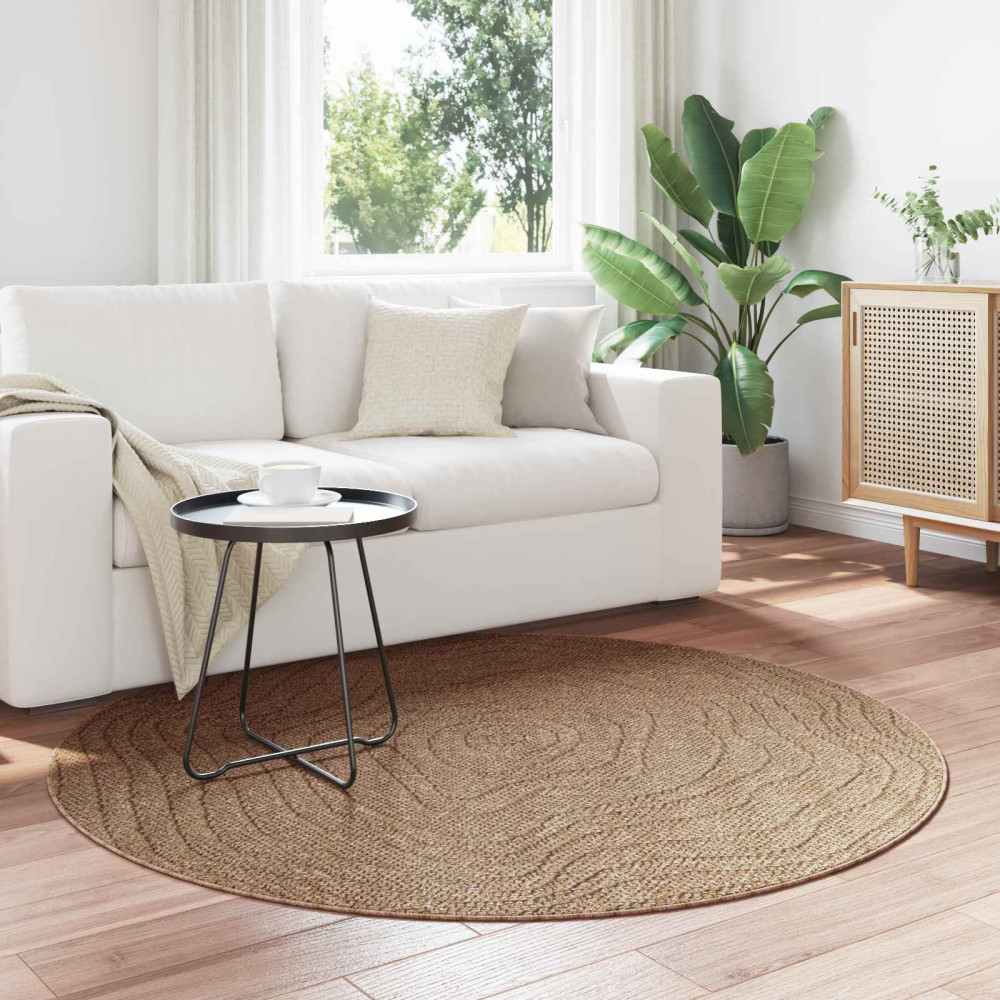 Produktbild för Områdesmattor Rund Moiré AGIRA Naturfärg Ø 120 CM Polyester