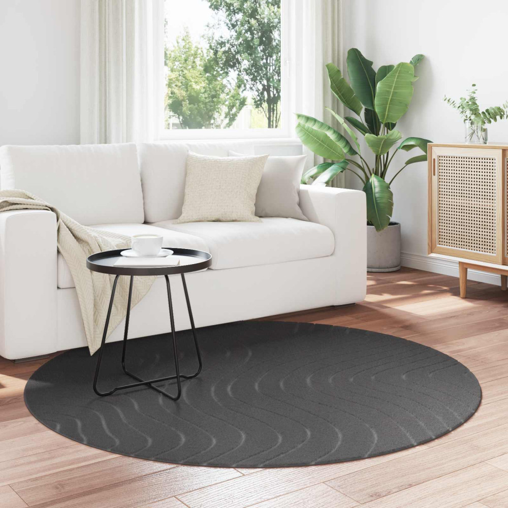 Produktbild för Områdesmattor Rund PALMERAS Antracit Ø 120 CM Polyester
