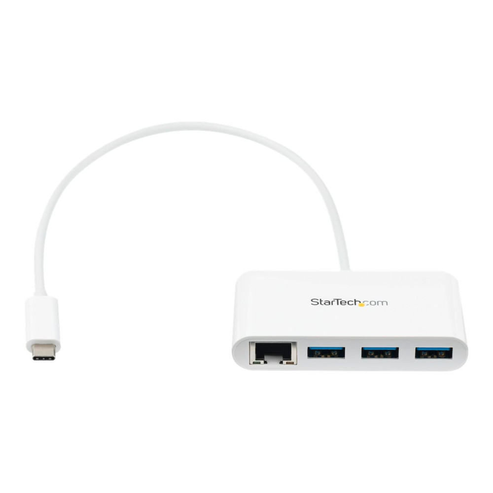 Produktbild för Startech USB-C-hubb med 3 portar och Gigabit Ethernet - USB-C till 3x USB-A - USB 3.0-hubb - vit - hubb - 3 portar