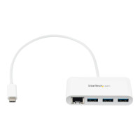 Produktbild för Startech USB-C-hubb med 3 portar och Gigabit Ethernet - USB-C till 3x USB-A - USB 3.0-hubb - vit - hubb - 3 portar