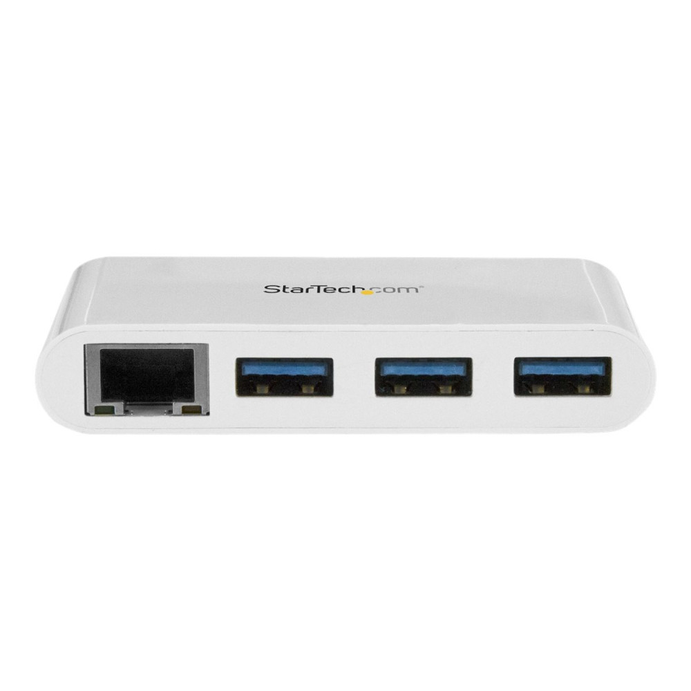 Produktbild för Startech USB-C-hubb med 3 portar och Gigabit Ethernet - USB-C till 3x USB-A - USB 3.0-hubb - vit - hubb - 3 portar