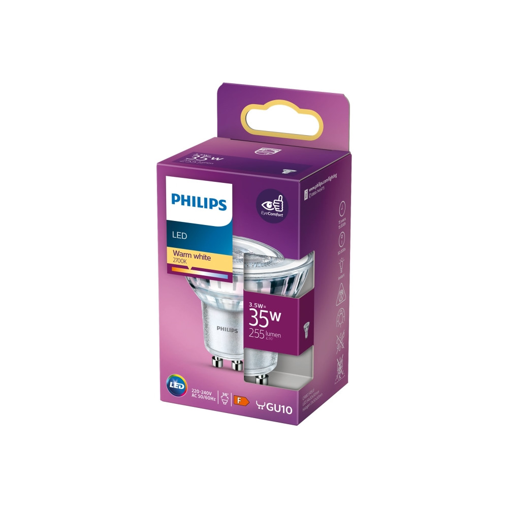 Produktbild för Philips Classic LEDspot - LED-spotlight - GU10 - 3.5 W - varmt vitt ljus - 2700 K