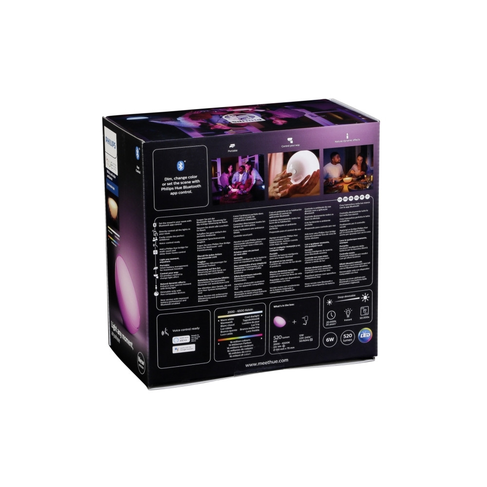 Produktbild för Philips Hue Go - skrivbordslampa - LED - 6 W - 16 miljoner färger - 2000-6500 K - vit